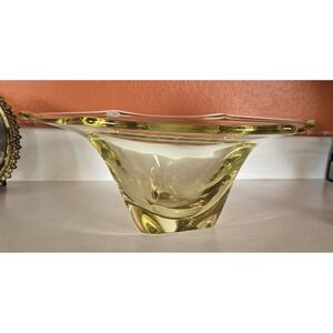 Art Glass Bowl Yellow With Lime Tint  1960's Bohemian Czech